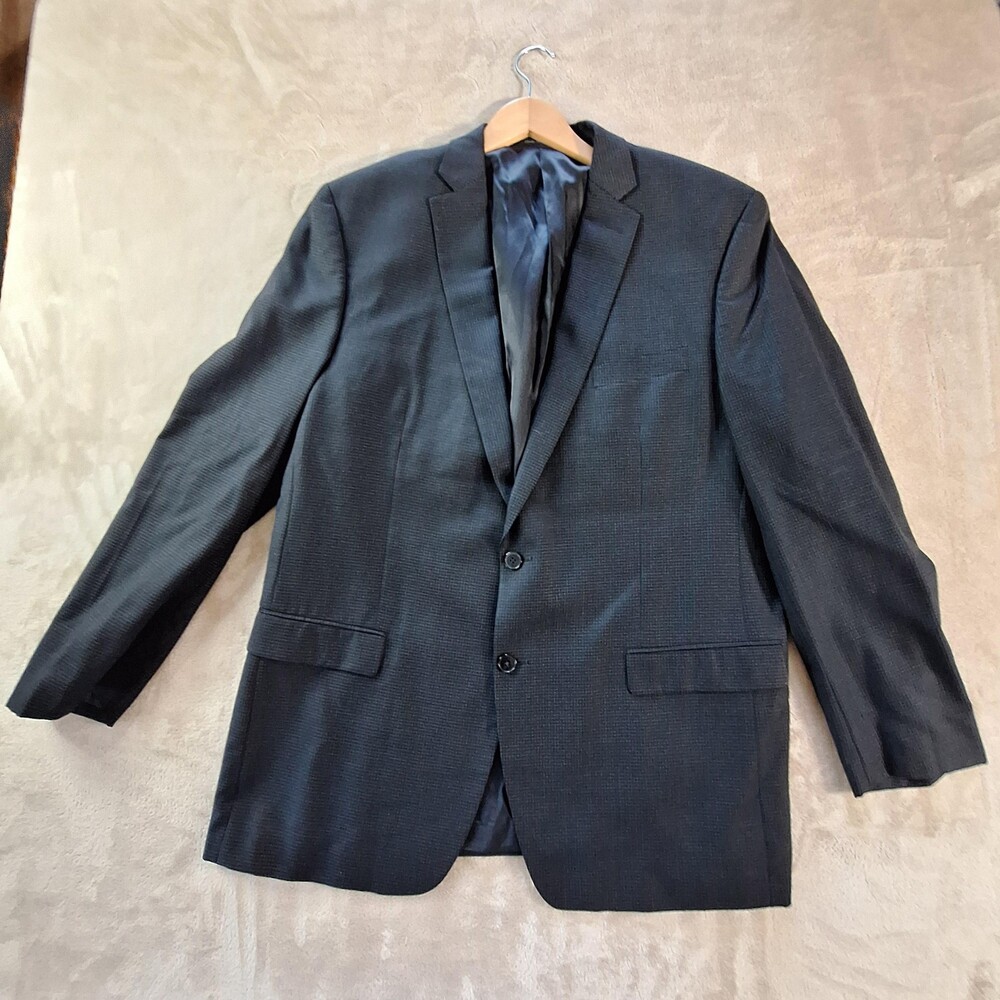 Calvin Klein Blazer Mens 46L Gray Wool Silk Two Button Jacket Sport Coat Classic